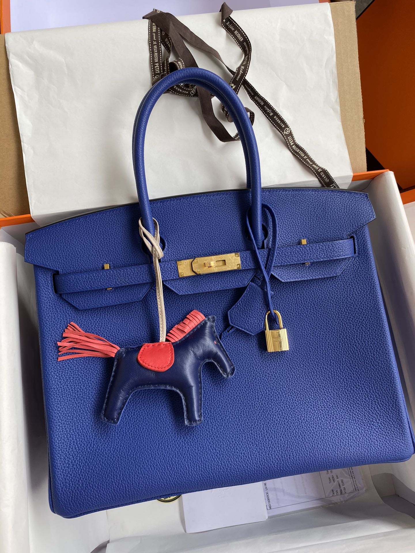 Hermes Birkin 35CM Togo Leather Handbag Blue Royal